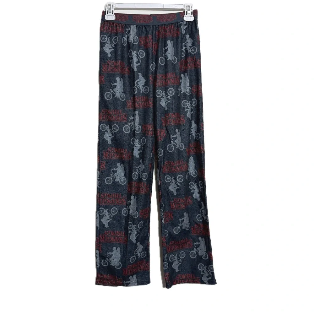 Stranger Things Pajama Pants Black Red Bicycle Netflix Lounge Youth Large